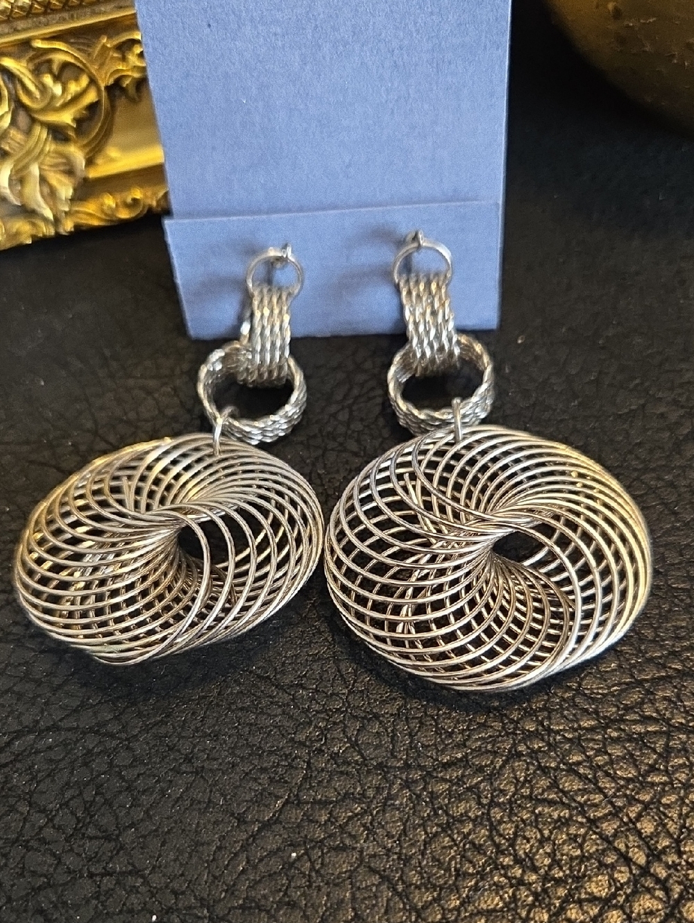Silvertone " Slinkey" Spiral Drop Earrings - Picture 2 of 5